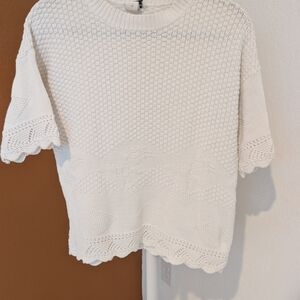 White Crochet Knit Short-Sleeve Top